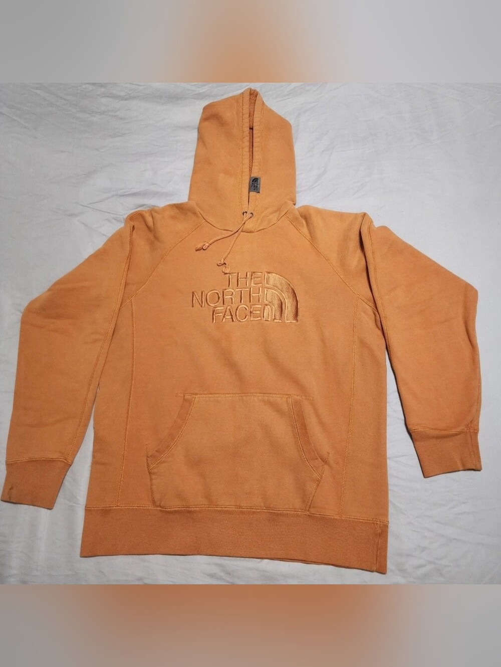 The North Face Men's Large Pullover Hoodie Orange Embroidered Logo Cotton Blend
